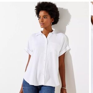 Loft Short Sleeve White Tunic Blouse